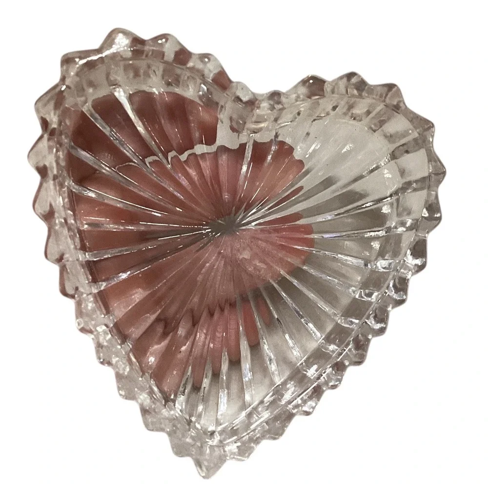 Crystal Heart Trinket Box Love Engraved Gold Tone Lid